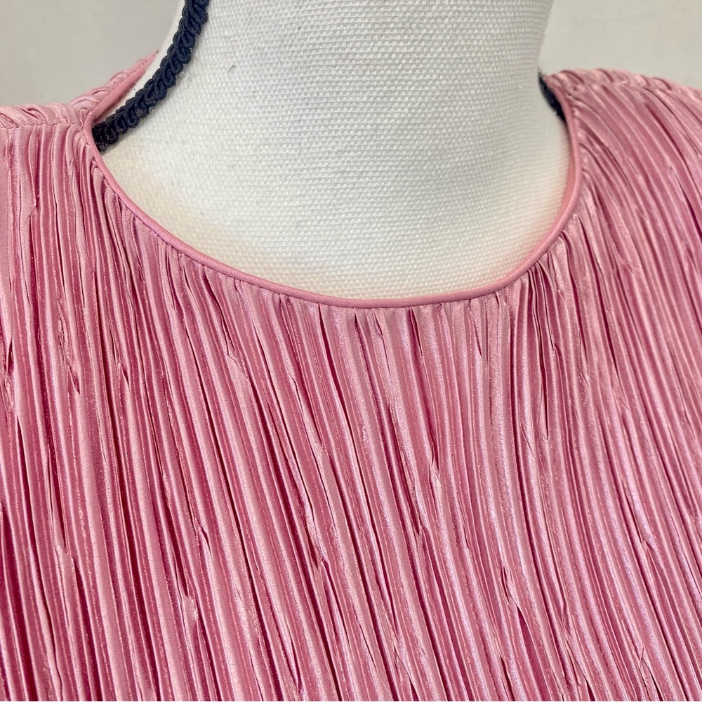 NUIT Vintage 1980s Pink Mauve Micro Pleated Dress Beaded Embellished Waist sz 8 - Picture 12 of 17